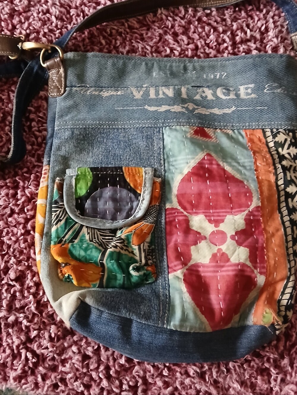 Travelteli Vintage Kantha Patches DENIM & QUILTED Large & Long Crossbody Bag